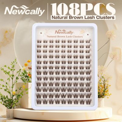 Brown Lash Clusters Natural Eyelash Clusters Brown Lash Extension Invisible Lash Band C Curl Cluster Eyelash Extension 10-16MM Cluster Lashes by Newcally