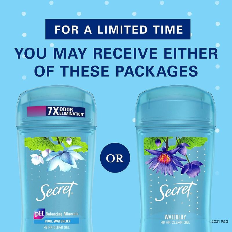 Secret Fresh Antiperspirant and Deodorant for Women, 48hr Freshness, Sweat &amp; Odor Protection, PH Balancing Minerals, Clear Gel, Waterlily Scent, 2.6 oz (Pack of 3)