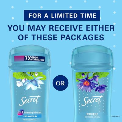 Secret Fresh Antiperspirant and Deodorant for Women, 48hr Freshness, Sweat & Odor Protection, PH Balancing Minerals, Clear Gel, Waterlily Scent, 2.6 oz (Pack of 3)