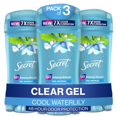 Secret Fresh Antiperspirant and Deodorant for Women, 48hr Freshness, Sweat &amp; Odor Protection, PH Balancing Minerals, Clear Gel, Waterlily Scent, 2.6 oz (Pack of 3)