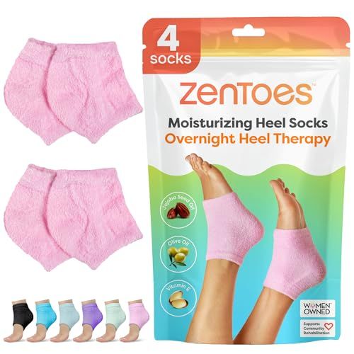 ZenToes Moisturizing Sleep Socks with Vitamin E, Olive Oil and Jojoba Seed Oil to Soften and Hydrate Dry Cracked Heels (Fuzzy Pink, Regular)