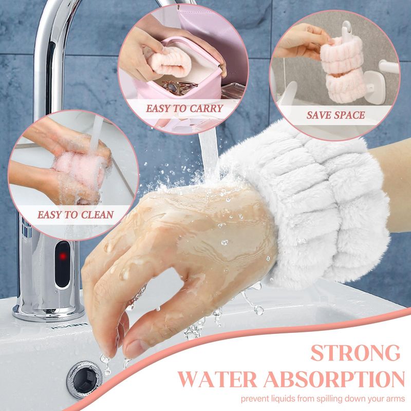 Women's Wrist Towels for Washing Face, Microfiber Spa Wash Towel Band, Absorbent Wristbands, Sweatband for Girls Prevent Water from Spilling Down Your Arms 6PCS