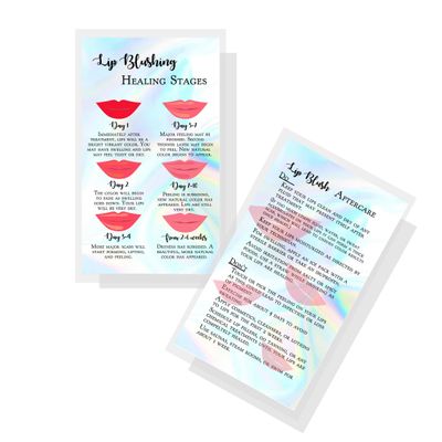 Lip Blush Stages of Healing &amp; Aftercare Instructions Card | 50 Pack | 2x3.5&quot; inches Business Card Size | Lip Blush Lip Glow Lip Tint PMU Lip Liner Full Lip Tint Tattoo | Holographic Look Design