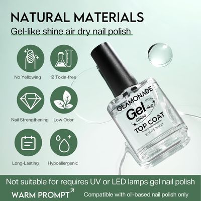 Top Coat Nail Polish Clear Quick Dry Nail Polish No Chip High Shine Long Lasting Glossy Nail Polish Fast Air Dry Non Toxic Top Coat for Nail Art Manicure Salon Quality
