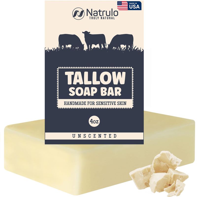 Beef Tallow Soap Bar - All Natural Grass Fed Tallow Soap Unscented - Moisturizing Face &amp; Body Wash Great for Eczema, Dry, Itchy, Sensitive Skin - Handcrafted Bath Soap for Adults, Kids, Made in USA