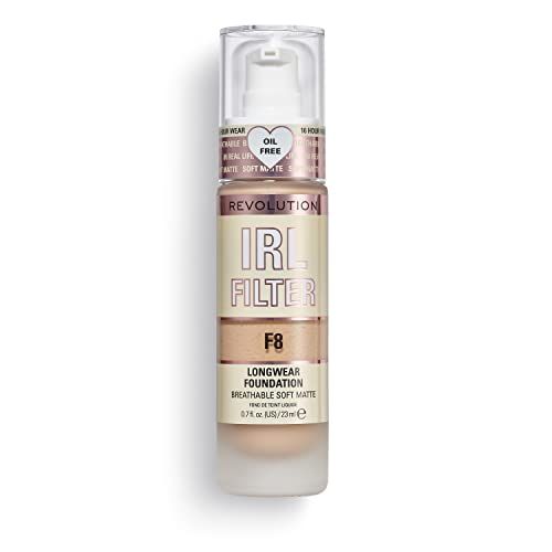 Revolution Beauty, IRL Filter Longwear Foundation, Soft &amp; Breathable Formula, Medium to Full Coverage, Matte Finish, F8, 0.7 Fl. Oz