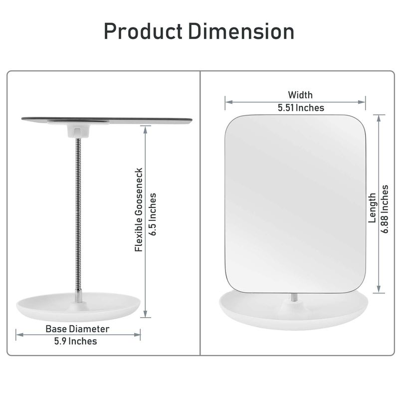 LFOYOU Table Vanity Mirror with Stand - Makeup Mirror for Desk - Adjustable Flexible Gooseneck, 360Rotation Folding Portable Bathroom Shaving Cosmetic Mirror Square