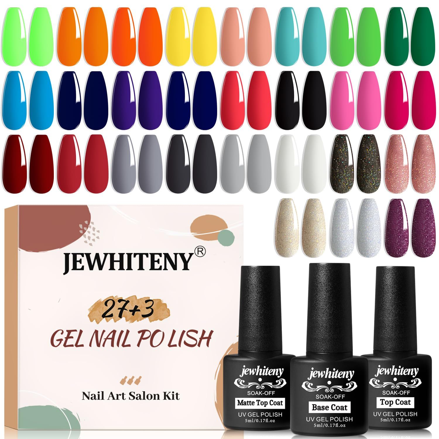 JEWHITENY 30PCS Gel Nail Polish Kit 27 Colors Gel Polish Set Gel Nail Kit Soak Off Nail Gel Polish Set for Manicure Nail Art SalonHome Starter Kit