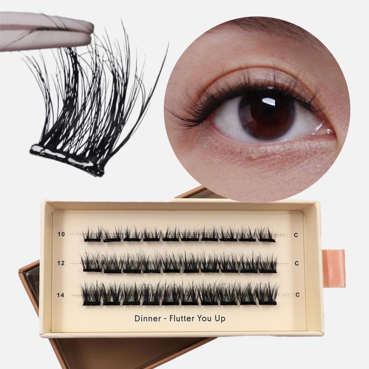 Nodspark Lazy Lashes - Dinner Flutter You Up | Pre-adhesive Instant Press-on Lash Clusters | No Glue Required | Lasts 3-7 Days | Easy To Apply | Stick And Go | Only Need Tweezers