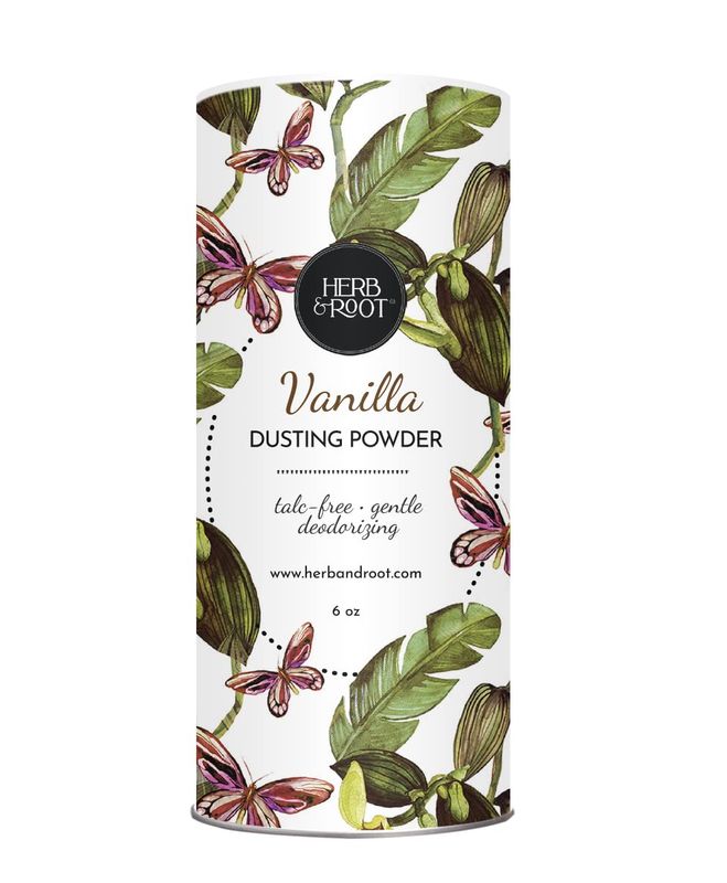 Vanilla Talc Free Dusting Powders made with Arrowroot, soothing oats, zinc, and magnesium. Free of Baking Soda. For chafing, deodorizing, sweating