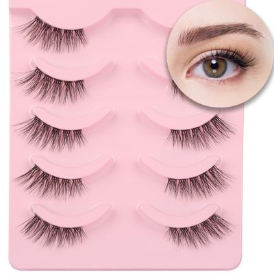 Himirell False Eyelashes Half Lashes Cat Eye Strip Natural 12 Lashes Short Fluffy Accent Tatti 34 Lashes Wispy Fake Eyelashes Set