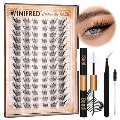 Cat Eye Lash Clusters Kit Natural Eyelash Extension Kit Wispy Lash Clusters Manga Lashes Kit C Curl Cluster Eyelash Extensions Left&amp;Right Eyelash Clusters Kit with Bond and Seal by Winifred
