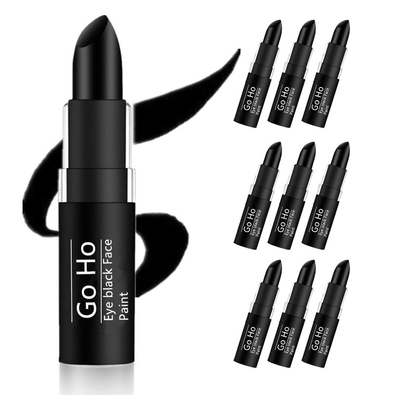 Go Ho 10 PCS Eye Black Face Paint Stick for Sports,Waterproof Eye Black Baseball Gifts,SoftballFootball Accessories,Easy to Color and Remove,Black Lip Smacking or Body Paint for Halloween Makeup