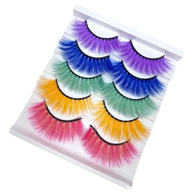Colored False Lashes 3D Faux Mink Fake Eyelashes Fluffy, Halloween Party Makeup Tools 17-20mm 5 Pairs Colorful Pink Lashes Pack (Five colours)
