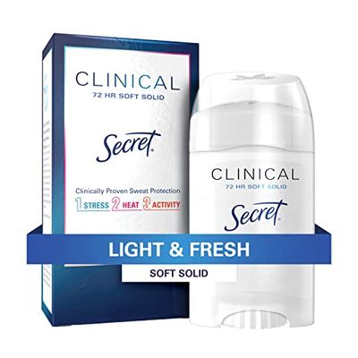 Secret Clinical Strength Antiperspirant and Deodorant for Women, 3X Stress Sweat Protection, PH Balancing Minerals, Soft Solid, Light &amp; Fresh Scent, 1.6 oz