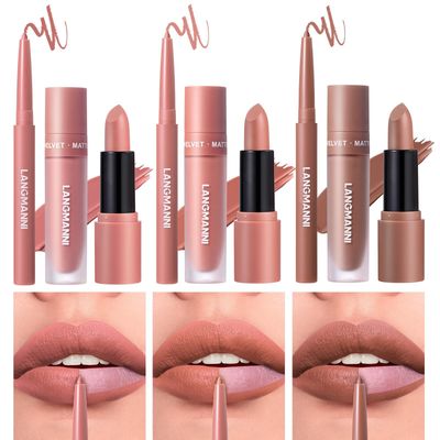 9PCS All-in-One Makeup Lip Liner, Matte Lipstick &amp; Velvet Gloss Combo Set- 3 in 1 Long-Lasting Nude Shades - Full Coverage, Hydrating, Non-Drying Lip Kit for Soft, Voluminous Lips (010203)