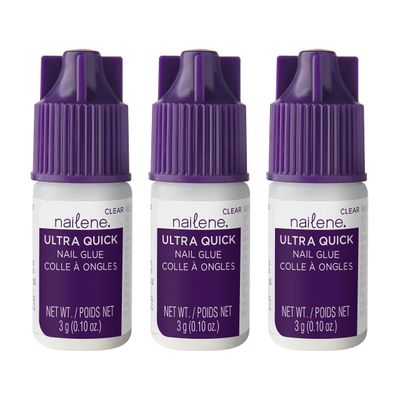 Nailene Ultra Quick Nail Glue - Durable, Easy to Apply False Nail Glue - Repairs Natural Nails - Quick-Drying Nail Adhesive Lasts Up to 7 Days - 3 g0.10 oz - 3 Pack