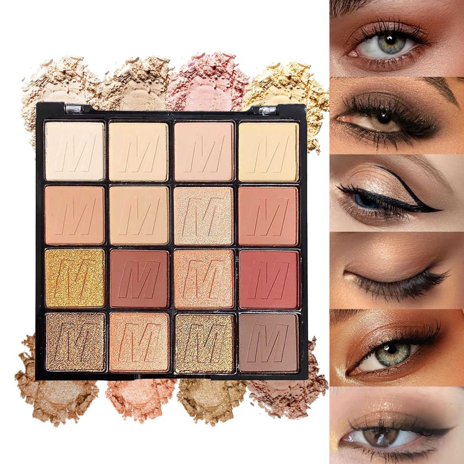 16 Colors Brown Eyeshadow Palette, Brown Eyeshadow with Metallic and Matte Finishes, High-Pigment Eye Makeup Pallet with a Long-Wearing Formula, Eyeshadow Pallet for Halloween Parties Christmas