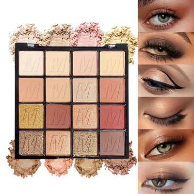 16 Colors Brown Eyeshadow Palette, Brown Eyeshadow with Metallic and Matte Finishes, High-Pigment Eye Makeup Pallet with a Long-Wearing Formula, Eyeshadow Pallet for Halloween Parties Christmas