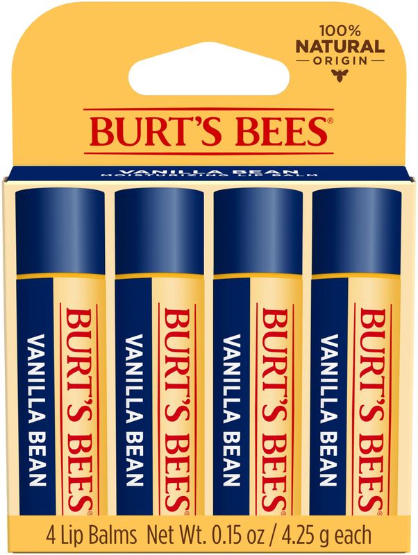 Burt&#39;s Bees 100% Natural Moisturizing Lip Balm, Vanilla Bean - 4 Tubes