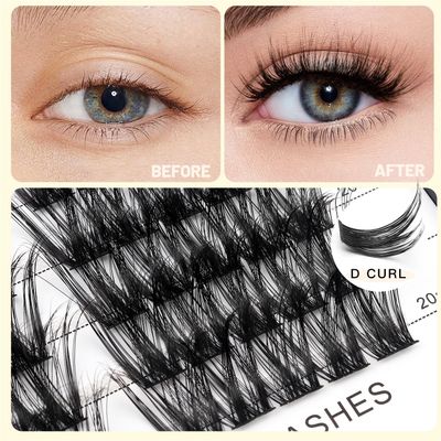 Vayator Mixed Size Kit with Applicator and Lash Bond &amp; Seal 8-14mm10-16mm14-20mm Mix D CurlDD Curl Makeup Cluster Grafting Eyelashes Individual Extension (E#14-16-18-20mm Mixed)