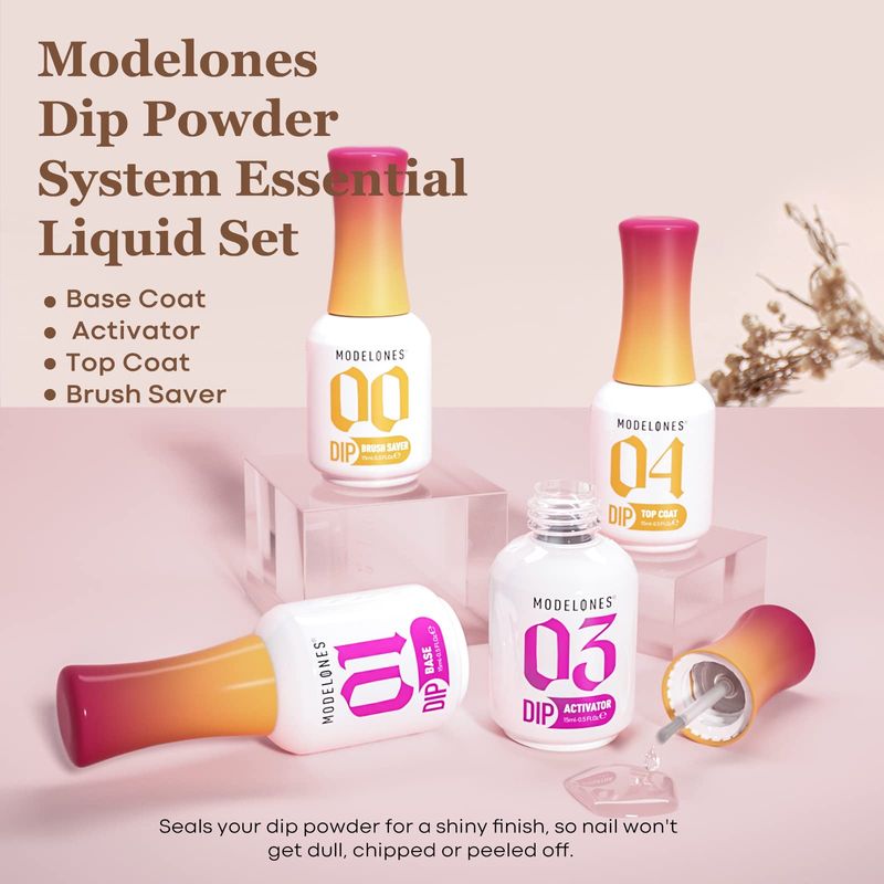 modelones Dip Powder Liquid Set 44 Pcs, Dip Powder System Set with Base CoatTop CoatActivatorBrush SaverManicure Tools for Nail Kit Art DIY Salon - 15ml0.5oz