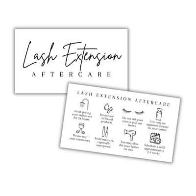 Lash Aftercare Extension Care Cards | 50 Pack | Eyelash False 2 x 3.5 inches Symbols 2-3 Week Refill Instructions Minimalist Gold foil Appearance Pink White and Black How to Care for Your Extensions