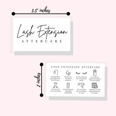 Lash Aftercare Extension Care Cards | 50 Pack | Eyelash False 2 x 3.5 inches Symbols 2-3 Week Refill Instructions Minimalist Gold foil Appearance Pink White and Black How to Care for Your Extensions