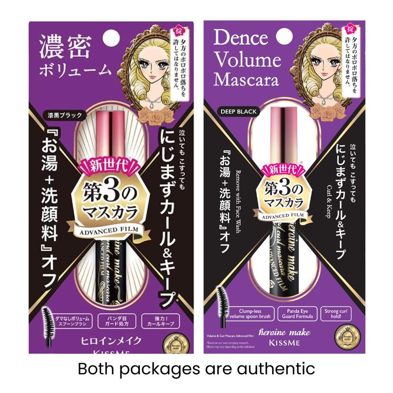 HEROINE MAKE by KISSME Mascara Volumizing Eye Makeup &amp; Curl, Waterproof Long-lasting False Eyelash Effect with Curvy Brush Advanced Film 01 Jet Black