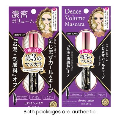 HEROINE MAKE by KISSME Mascara Volumizing Eye Makeup &amp; Curl, Waterproof Long-lasting False Eyelash Effect with Curvy Brush Advanced Film 01 Jet Black