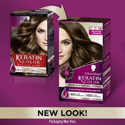 Schwarzkopf Keratin Color Permanent Hair Color, 6.0 Delicate Praline,1 Application-Professionally Inspired Permanent Hair Dye,for up to 80% Less Breakage vs Untreated Hair and up to 100% Gray Coverage