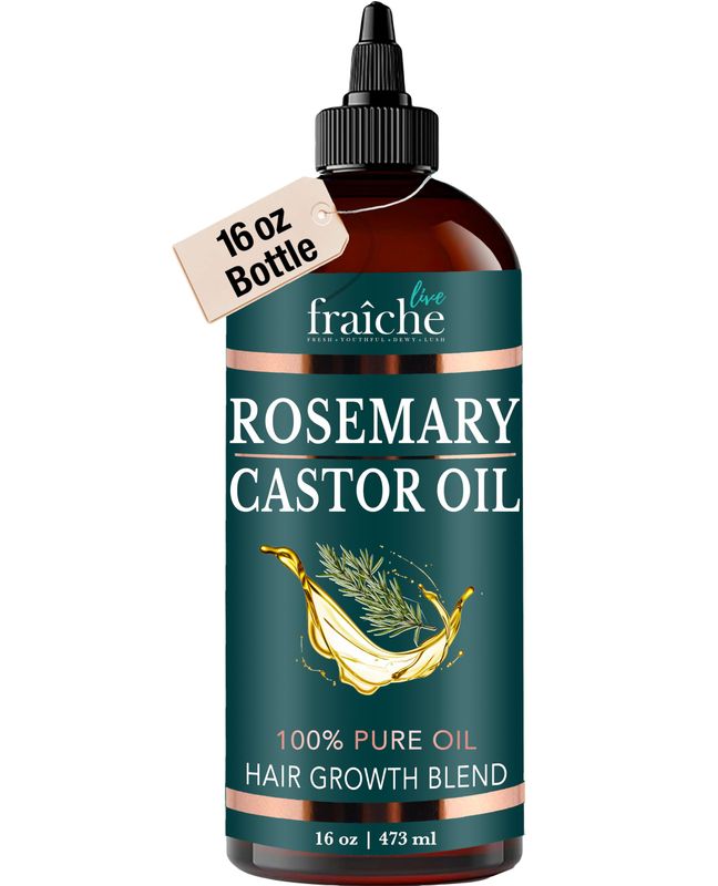 Live Fraiche Rosemary Castor Oil for Hair Growth Oil (16oz) Natural Hair Growth Serum - Pure Castor Oil with Rosemary Oil for Hair Growth and Thickening - Reduce Hair Loss &amp; Promote a Healthy Scalp