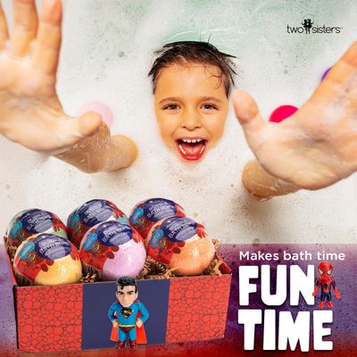 Superhero Bath Bombs for Kids with Surprise Toys Inside, 6 Pack Bubble Bomb Fizzies, Fruity Scents, Relaxing Aromas, USA Made, Ideal Birthday Gift for Girls &amp; Boys by Two Sisters