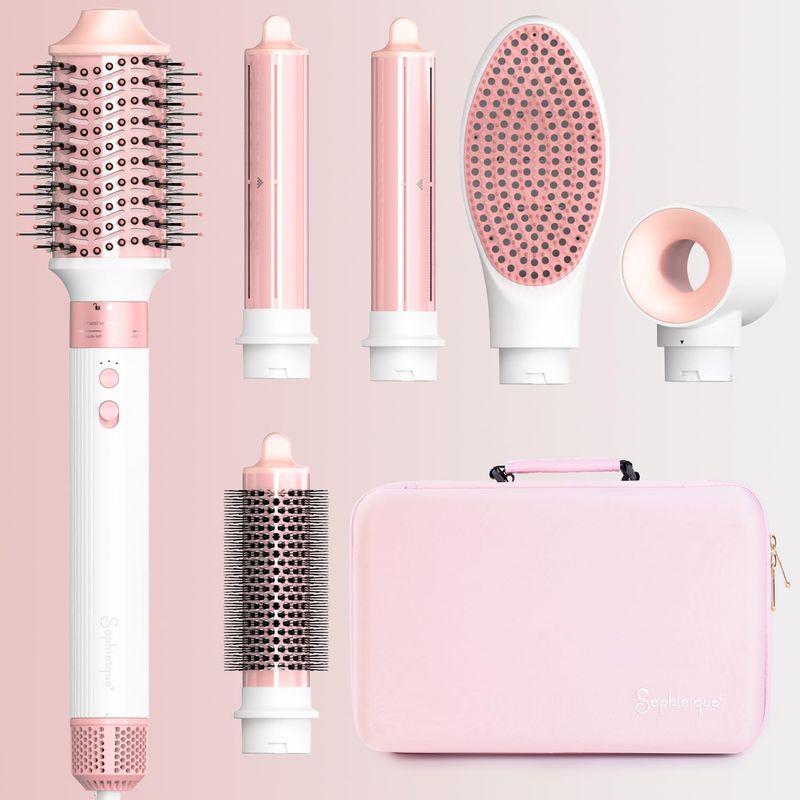 Sophinique 6 in 1 Professional Hot Air Styler &amp; Hair Dryer Brush with 110,000 RPM Negative Ionic Blow Dryer, Hair Style with Auto Wrap Curlers, Straighteners, and Volumizers, Travel Bag Included