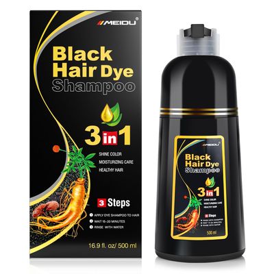 KINGMING Black Hair Dye Shampoo for Gray Coverage - 3 in 1 Herbal Instant color with 100% Cover for Women &amp; Men (500ml)