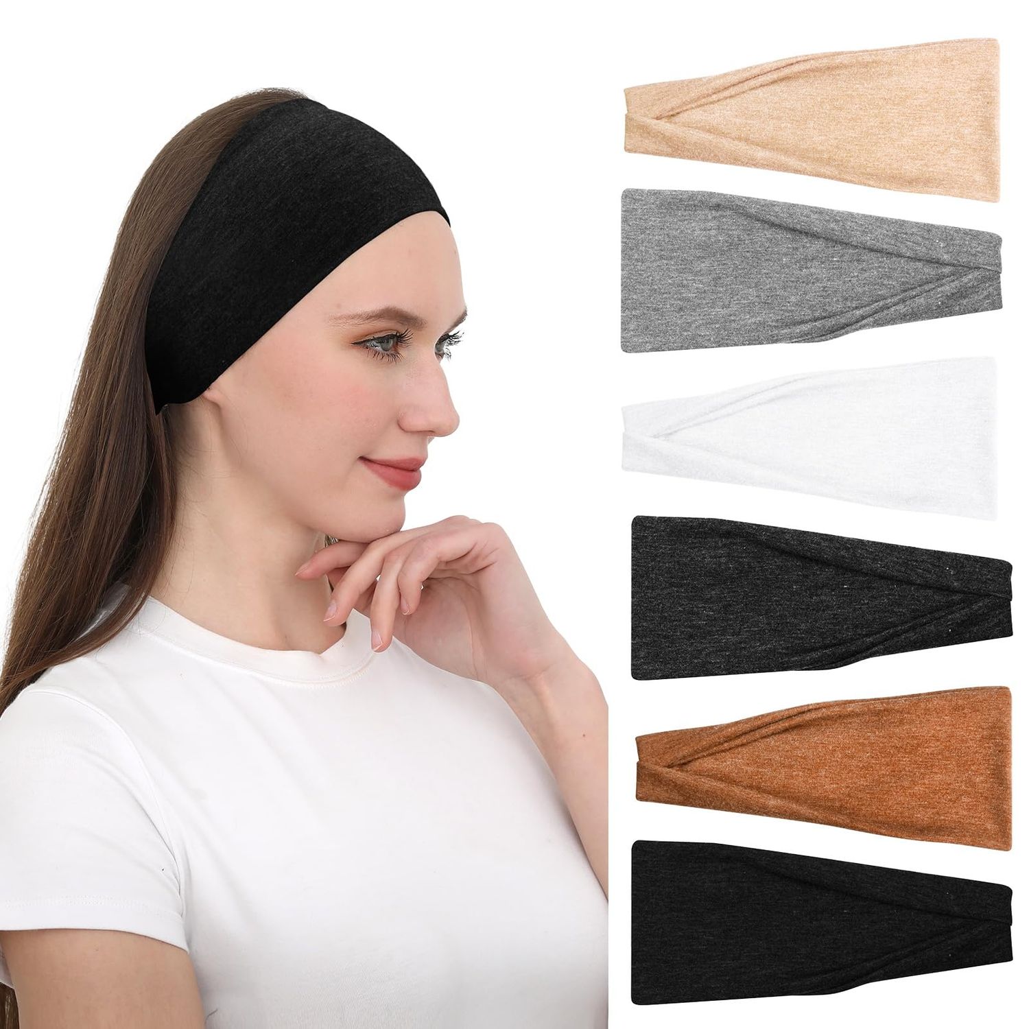 RITOPER Headbands for Women Non Slip, Wide Workout Headbands Cotton Black White Head Bands Hair Bands for Women&#39;s Hair, Thick Headbands Head Wraps for Fashion, Yoga, Running, Spa Day, Party, Travel