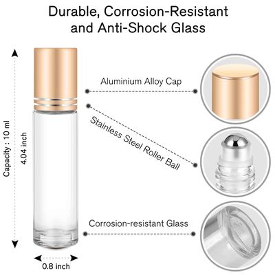 PrettyCare Essential oil Roller Bottles for Oils 10ml Glass Clear Perfume Bottles Empty with Extra Roller Balls, Opener, Funnel, Pipette, Labels, 4pack Roll on Bottles