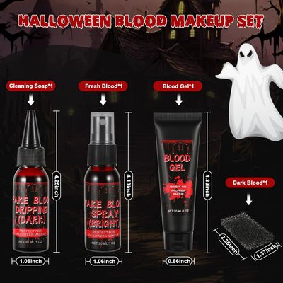 Halloween Fake Blood Makeup Kit - Includes Realistic Coagulated Blood Gel, Fake Blood Spray, Dripping Blood, Stage Blood, for Zombie Vampire Cosplay Party Mouth Clothes