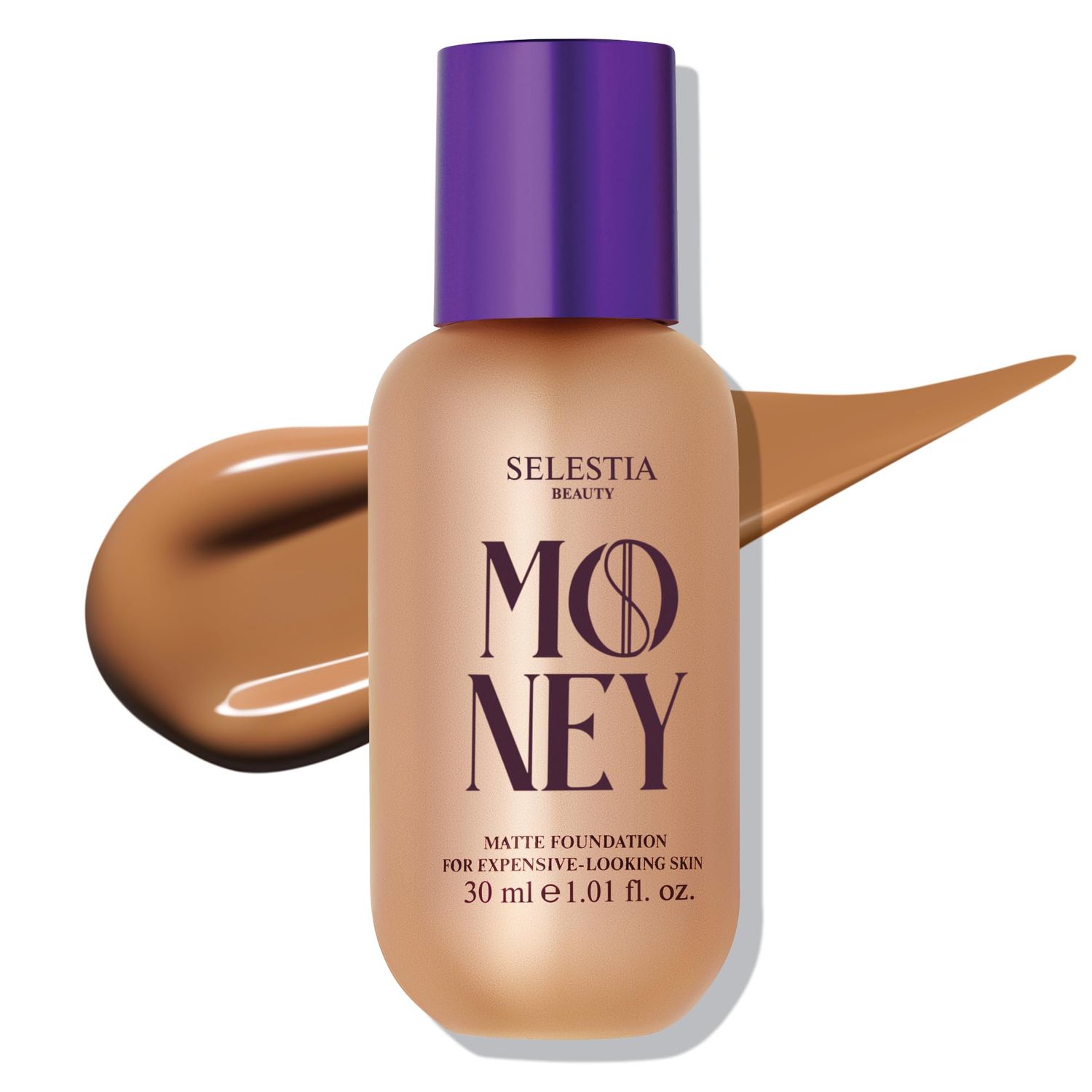SELESTIA BEAUTY Matte Foundation Money - Long-Lasting Makeup Foundation with Flawless &amp; Buildable Coverage - Liquid Foundation for All Skin Types (Honey)