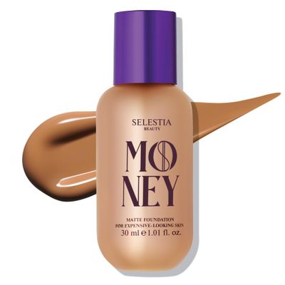 SELESTIA BEAUTY Matte Foundation Money - Long-Lasting Makeup Foundation with Flawless &amp; Buildable Coverage - Liquid Foundation for All Skin Types (Honey)