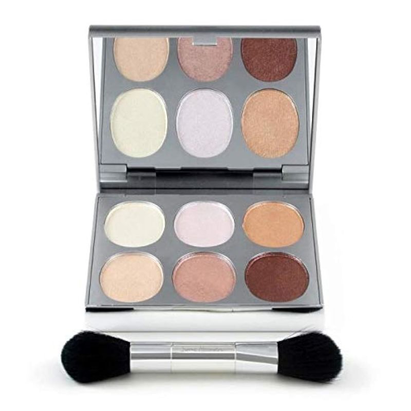 New Again by Jerome Alexander Highlighter Palette &amp; Brush, 6 Buildable &amp; Blendable Micronized Powder Highlighting &amp; Contouring Shades (Cool Tones)