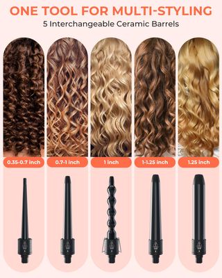 5 in 1 Curling Wand Set Ohuhu Curling Iron Wand 5Pcs 0.35 to 1.25 Inch Interchangeable Ceramic Barrel Heat Protective Glove 2 Clips Dual Voltage Hair Curler for Girls Women Mother Gift Black