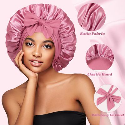 vidsel Bonnet with Tie Band Satin Bonnet Silk Bonnet for Sleeping Women, Silk Hair Bonnet Reversible Double Layer Sleep Cap Bonnet for Curly Hair Braids