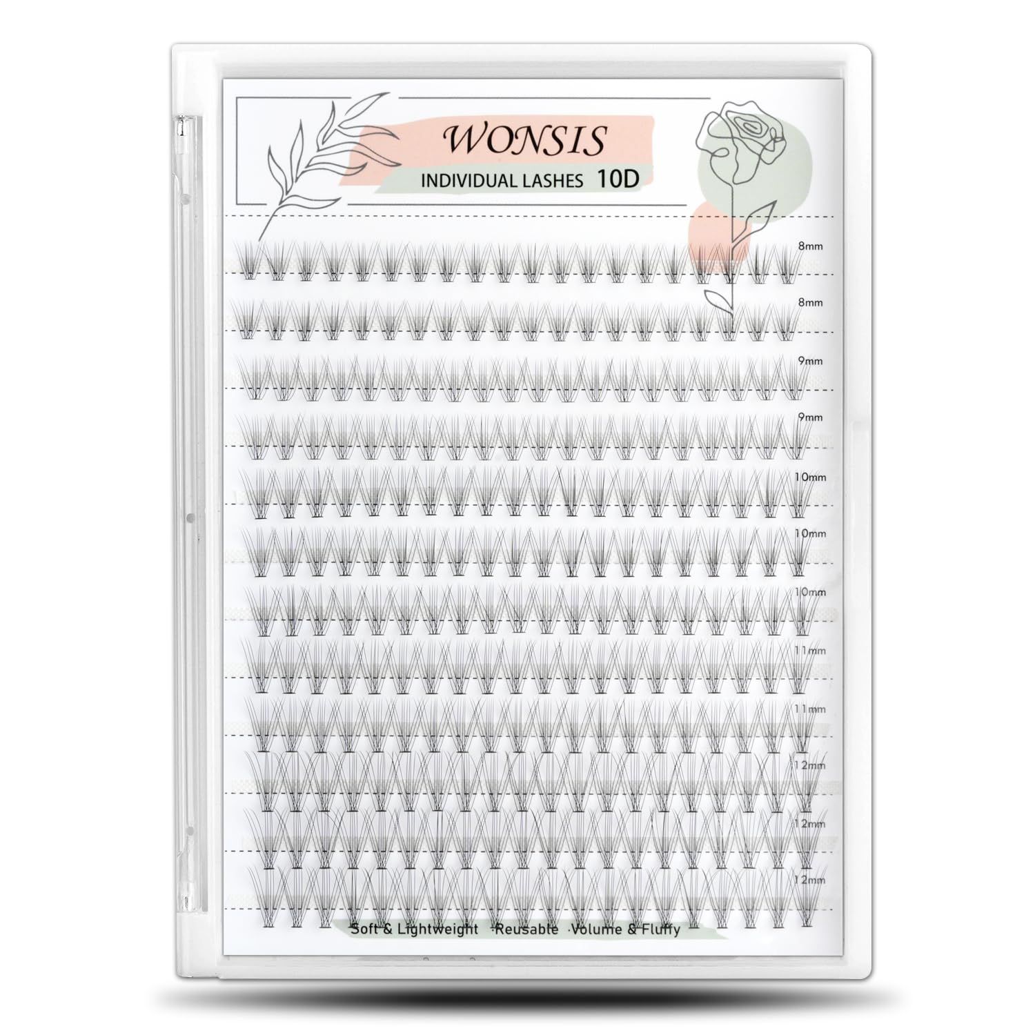 WONSIS Individual Lashes, Lash Clusters, 240 Pcs 10D Individual Lash Extensions, Natural Soft Lightweight Reusable, Thickness 0.07mm C Curl False Eyelashes 89101112mm (10D 8-12mm)