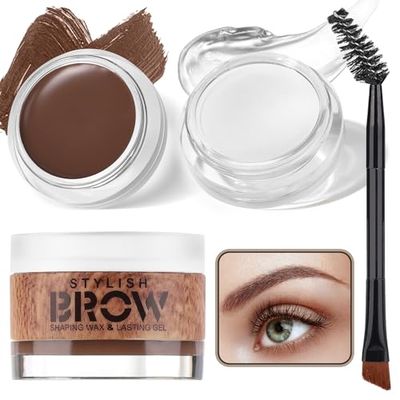 Eyebrow Makeup Kit, 2 in 1 Brow Gel with Styling Wax &amp; Dual Ended Brush, Waterproof Light Brown Pomade for Sculpts and Fill Brows, Clear Brow Shaping Gel for Fluffy Feathered Brow Look