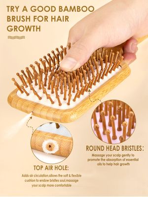 Adevwair Hair Brush-Bamboo Wood Paddle Brush for Women Men Massaging Scalp Increase Hair Growth
