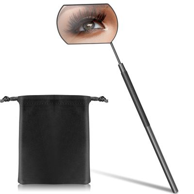 1 PCS Large Lash Mirror for Eyelash Extension Supplies1 PCS Storage Bag,Stainless Steel Light-weight Detachable Eyelash Mirror for Extensions,Makeup Inspection Mirror for Lash Tech Supplies(Black)