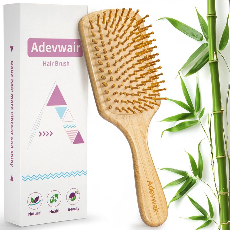 Adevwair Hair Brush-Bamboo Wood Paddle Brush for Women Men Massaging Scalp Increase Hair Growth