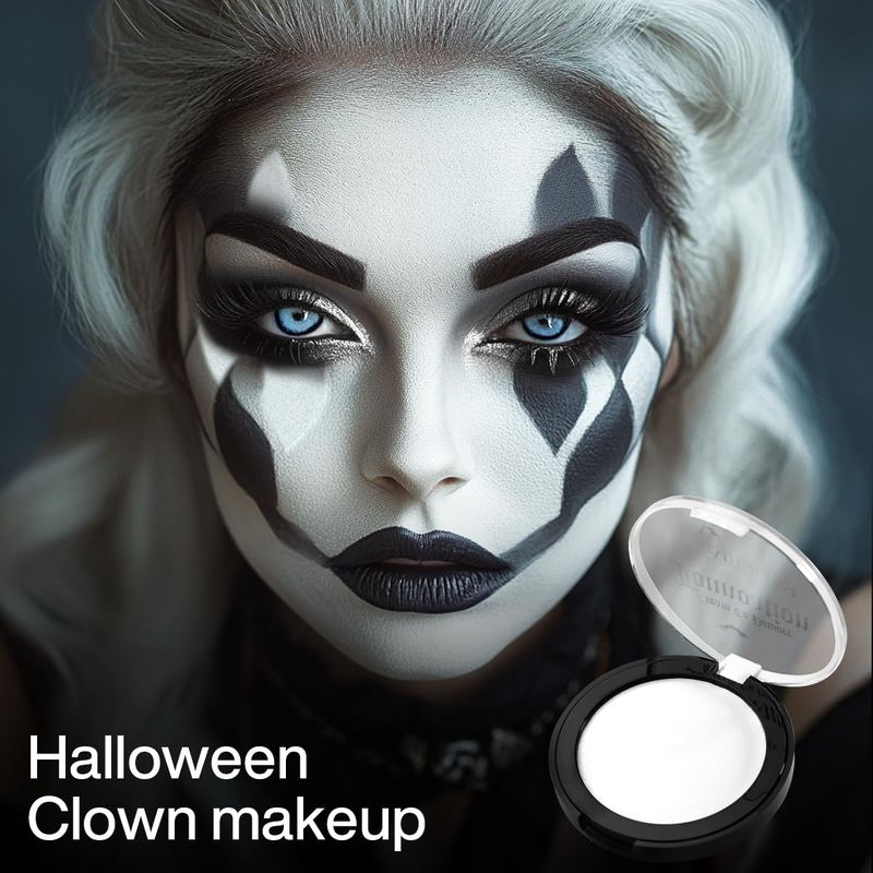 Goth White Face Body Paint Makeup Foundation, DE'LANCI Professional Semi-matte White Foundation Makeup, Smudge-Proof White Face Paint Foundation for Halloween Clown Joker SFX Zombie Monster Costume