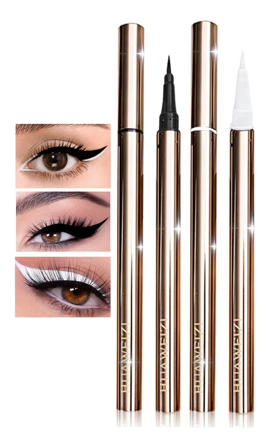 YEPYEPGO 2PCS Waterproof Liquid Eyeliner, White and Black Eyeliner Set, Quick Drying Long-lasting Eye Liner for Makeup, Cruelty-Free Eyeliner Liquid Set Smudge Proof Easy To Use
